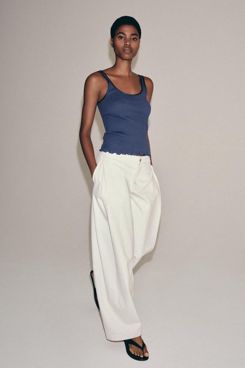 コットンリブタンクトップ - ブルー | ZARA Japan / 日本