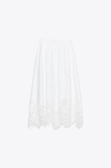 ZW COLLECTION EMBROIDERED MIDI SKIRT - White by Zara - Image 5