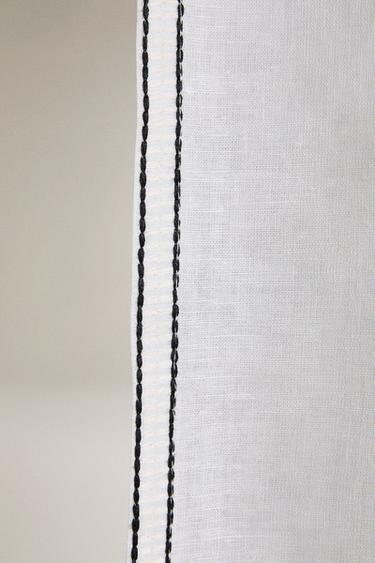 LINEN SHOWER CURTAIN - Ecru / Black by Zara - Image 3