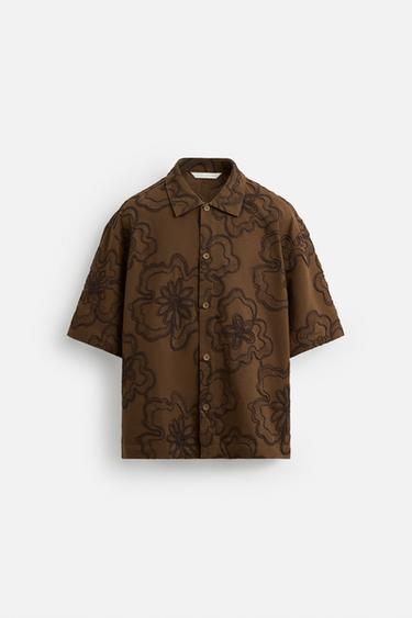 TEXTURED EMBROIDERY SHIRT - Chocolate by Zara