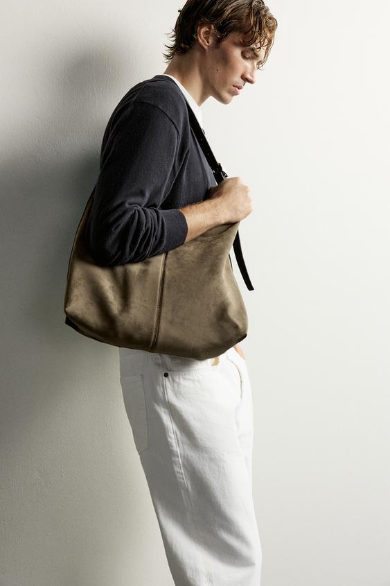BOLSO SHOPPER LISO - Verde Caqui de Zara - Imagen 0