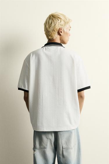 Zara RELAXED FIT TEXTURED EMBROIDERED POLO - Oyster-white