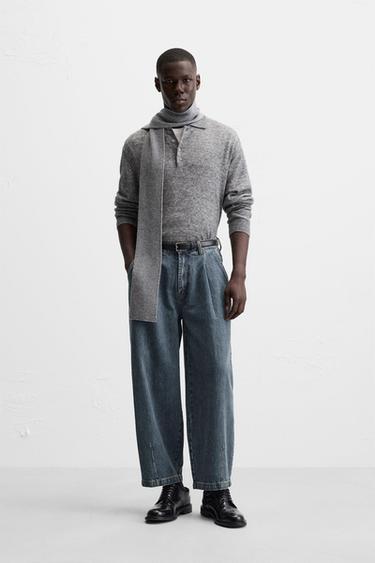 QUẦN JEANS WIDE FIT XẾP LI - Màu xanh dịu từ Zara