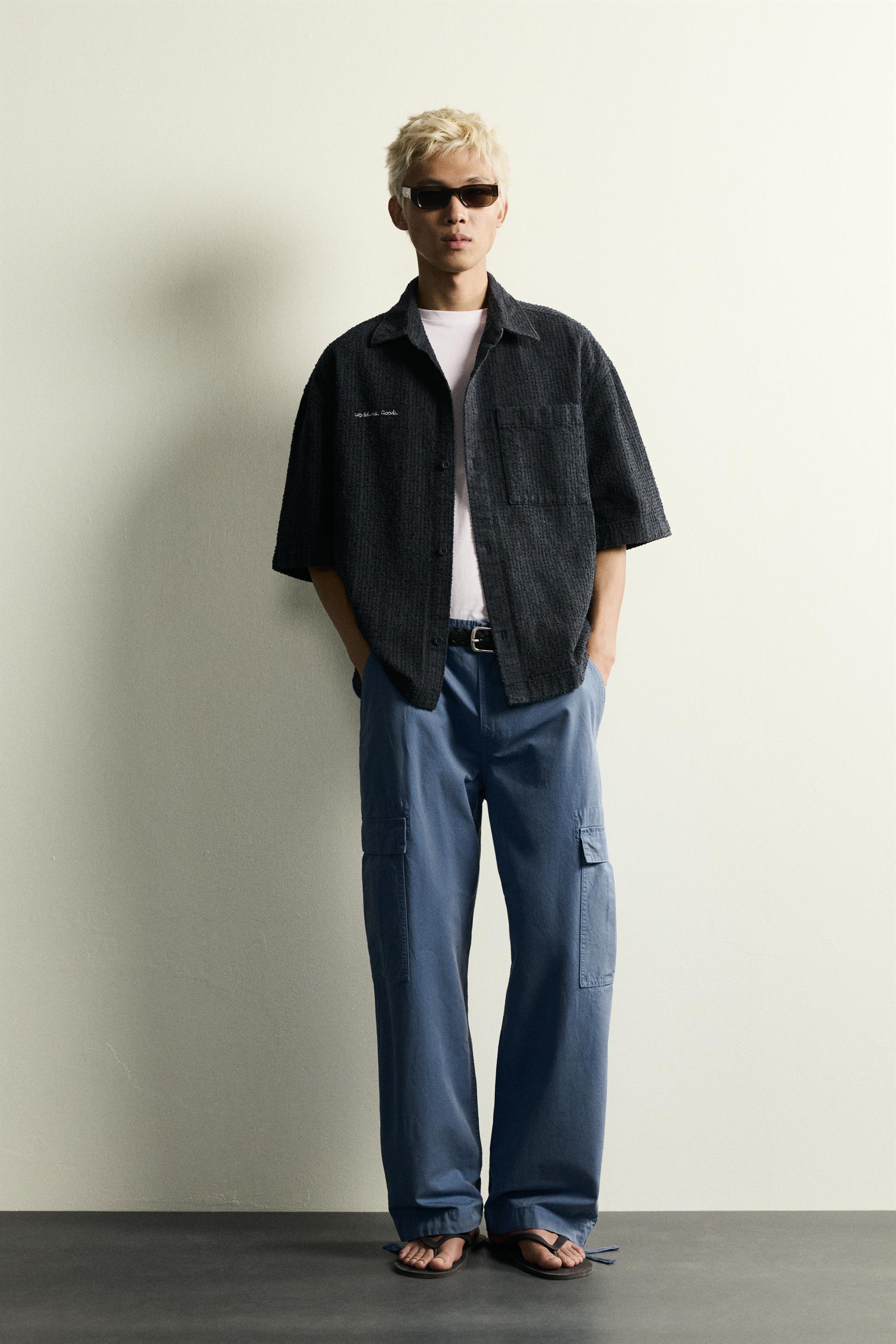 TEXTURED EMBROIDERED BOXY FIT OVERSHIRT
