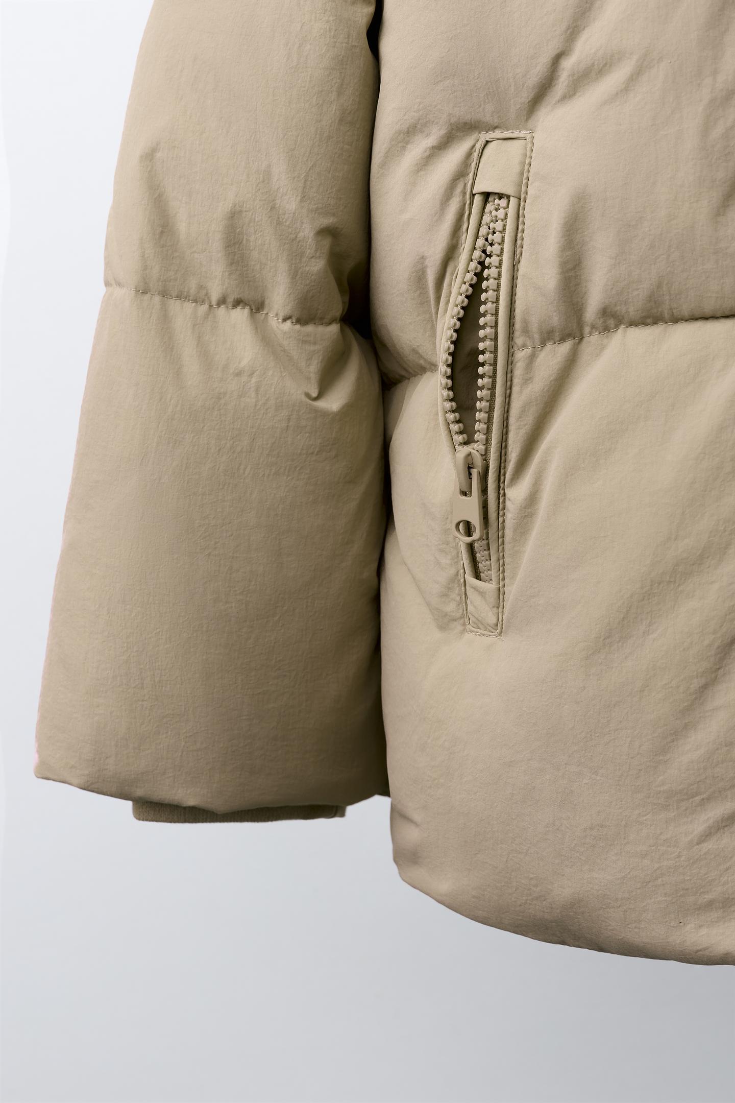 Детская куртка Zara Water-Repellent Thermal 50/50 Down and Feather with Detachable Faux Fur Hoodie, цвет: Бежевый — фото 7