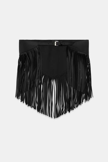 100% LEATHER SCARF BELT WITH FRINGES - Black by Zara - Image 2