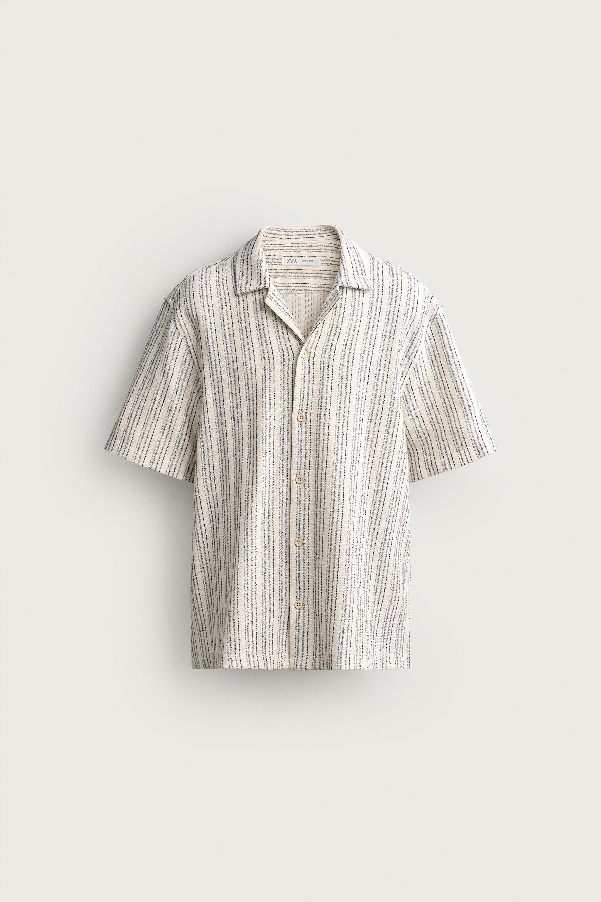 TEXTURED WEAVE SHIRT — Ecru / Blue