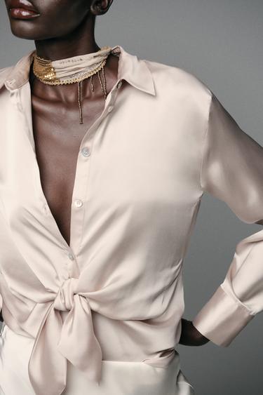 SATIN SHIRT WITH KNOT - Cava by Zara - Image 2