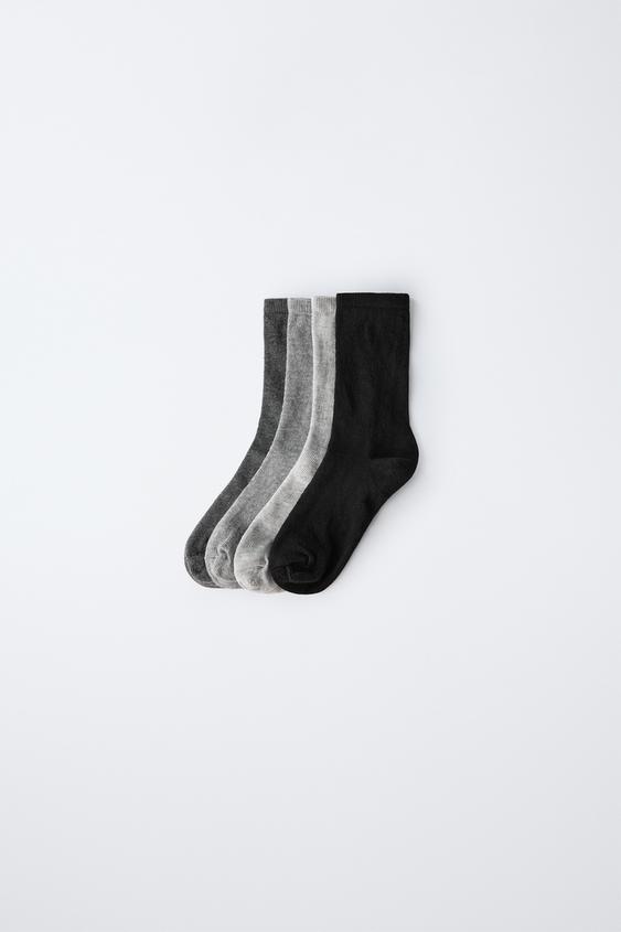 Zara FOUR-PACK SOLID MID-CALF SOCKS - Gray - Image 0