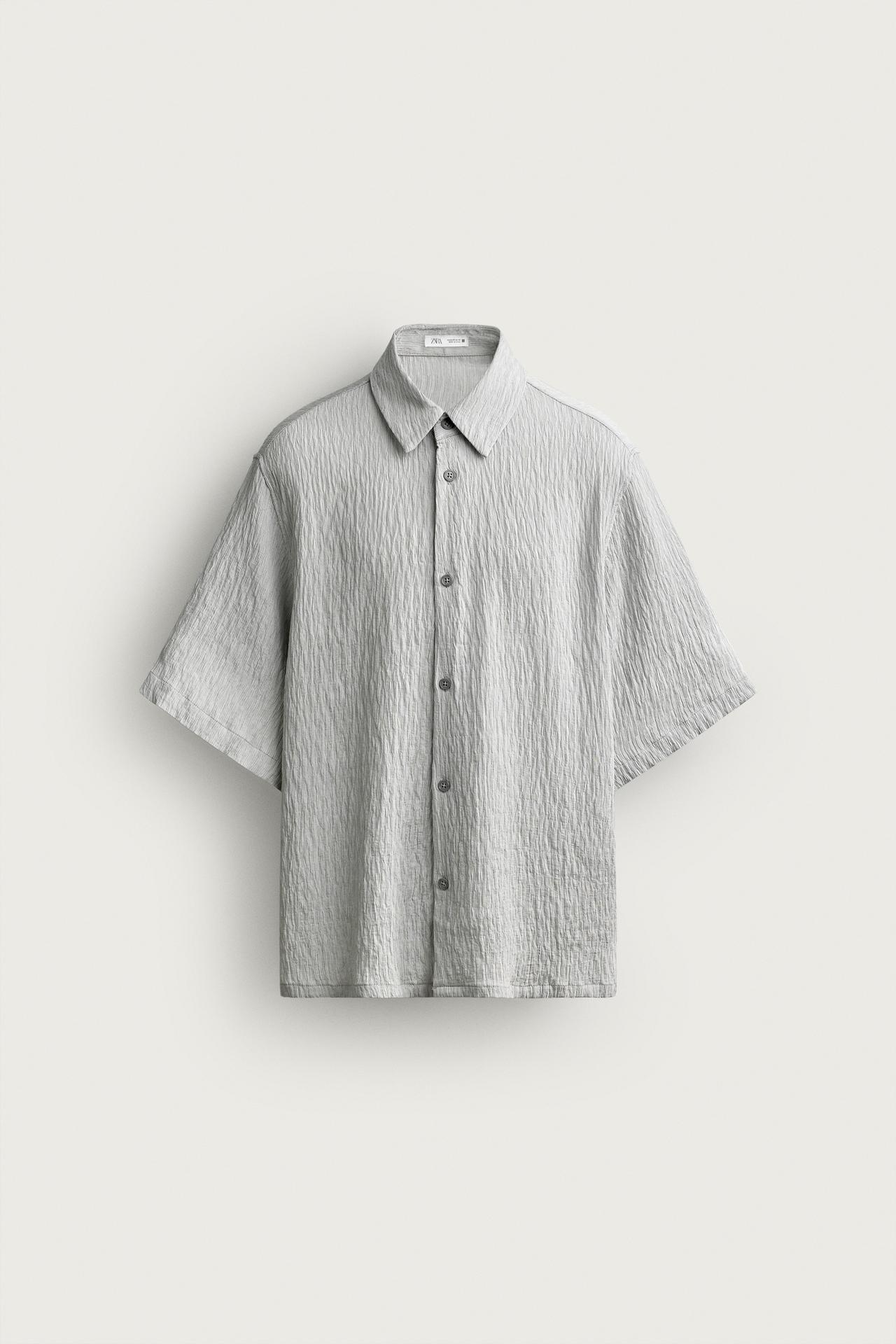 TEXTURED RELAXED FIT FLOWY SHIRT — White / Gray