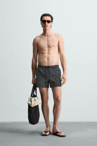 BAÑADOR CORTO ESTAMPADO ABSTRACTO - Negro de Zara - Imagen 0