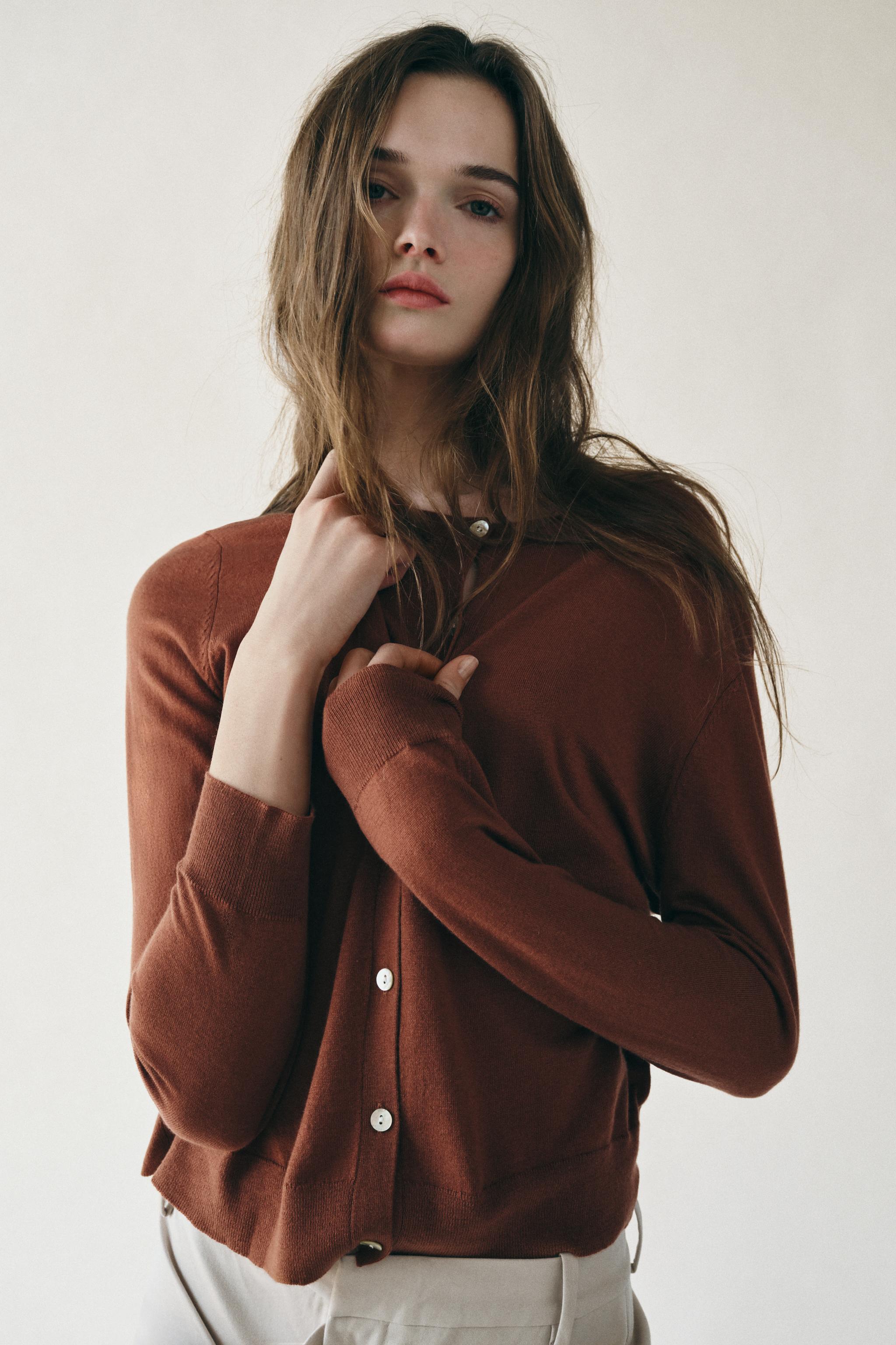 【初回限定】 ウール混ファインニットカーディガン - コニャック | ZARA Japan トップス