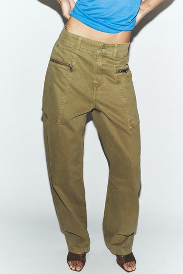Z1975 MID-WAIST CARGO JEANS WITH ZIPS - Khaki by Zara
