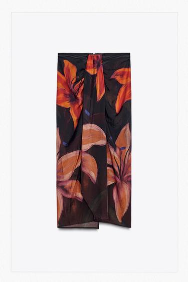 FLORAL PRINT WRAP SKIRT - Black by Zara