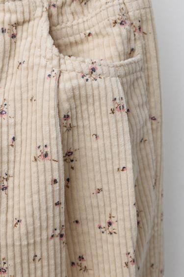 PANTALON EN VELOURS CÔTELÉ À FLEURS - Écru de Zara - Image 2
