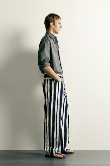PANTALON STRAIGHT FIT À RAYURES - Bleu marine de Zara - Image 3