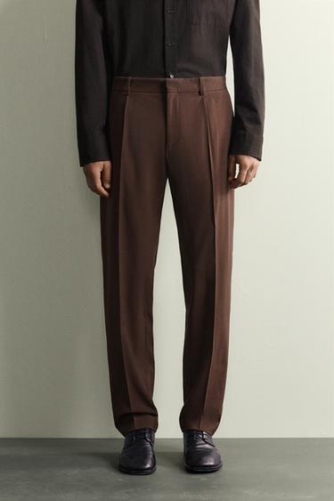 REGULAR FIT SUIT TROUSERS - Brown by Zara