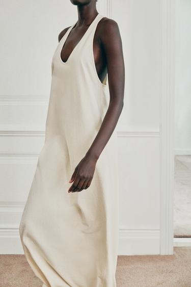 Zara LONG COTTON DRESS - Ecru