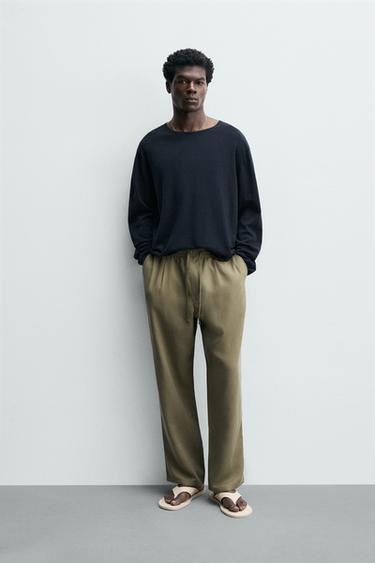 RELAXED FIT FLOWING TROUSERS - Olive green by Zara