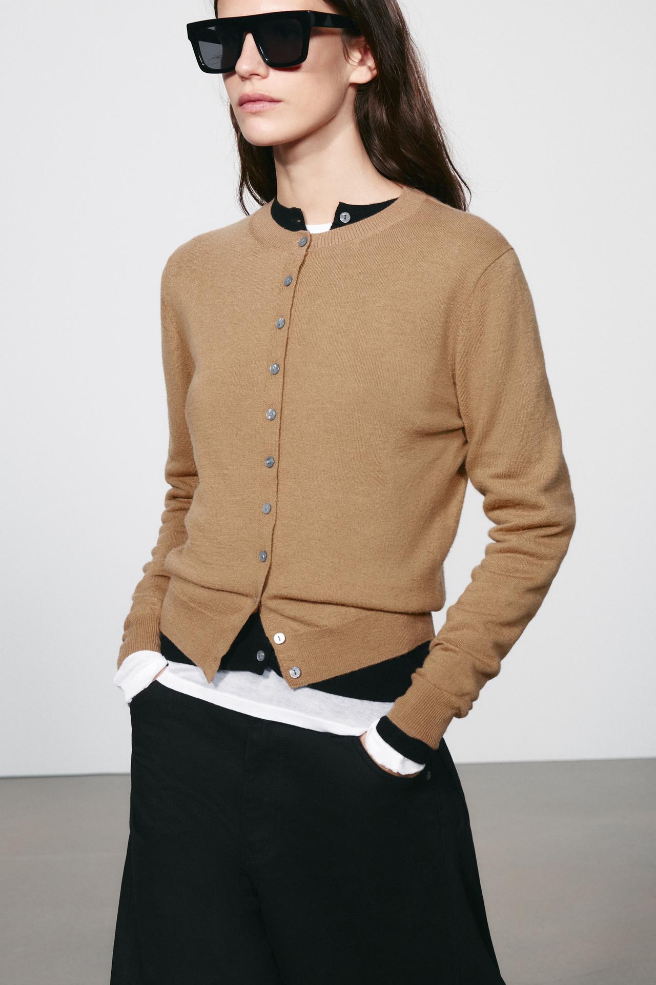 100% EXTRA-SOFT WOOL CARDIGAN — taupe brown