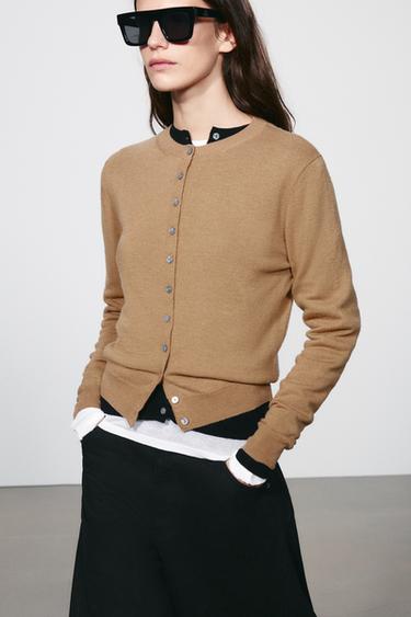 100% EXTRA-SOFT WOOL CARDIGAN — taupe brown 1