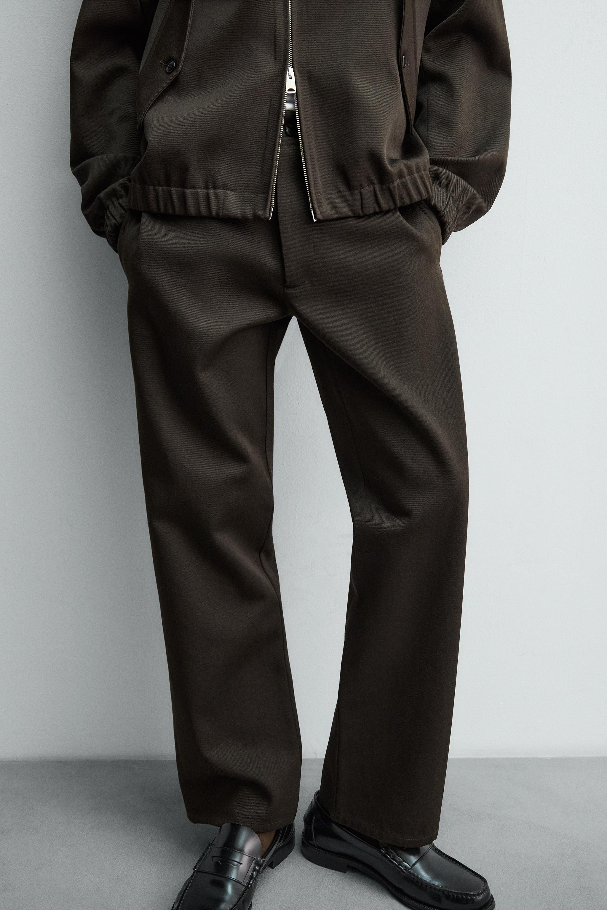 TEXTURED WOOL - COTTON PANTS - Chocolate | ZARA United States
