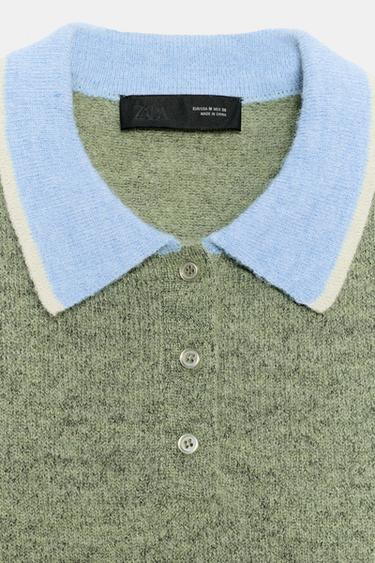 PULL POLO EN MAILLE BIMATIÈRE - Vert de Zara - Image 9