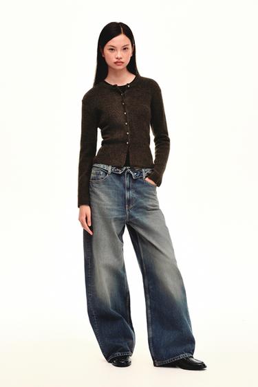 Zara 球形鈕扣針織開襟衫 - 斑紋棕色