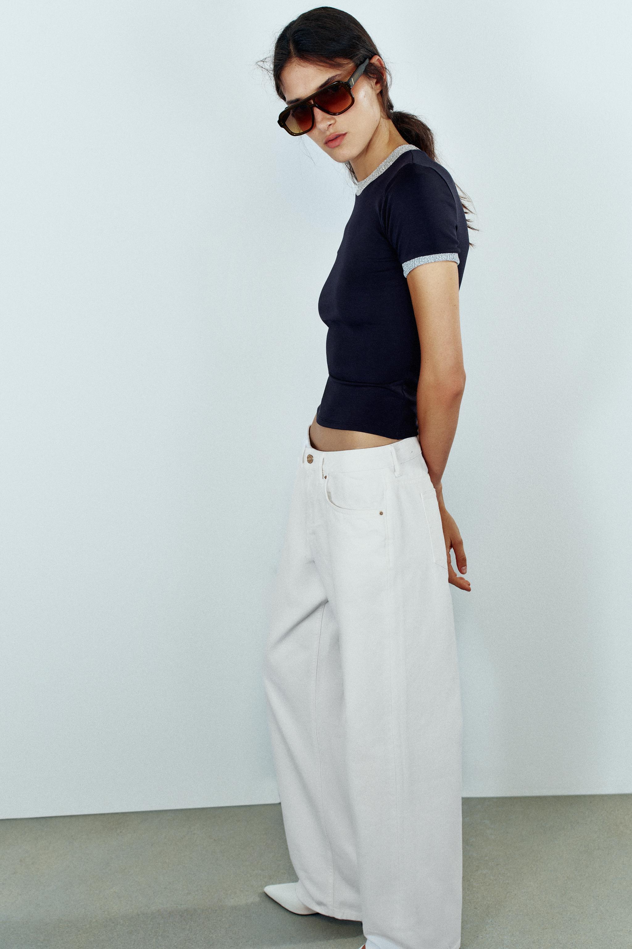 Zara KONTRAST FİTİLLİ T-SHIRT görsel 4