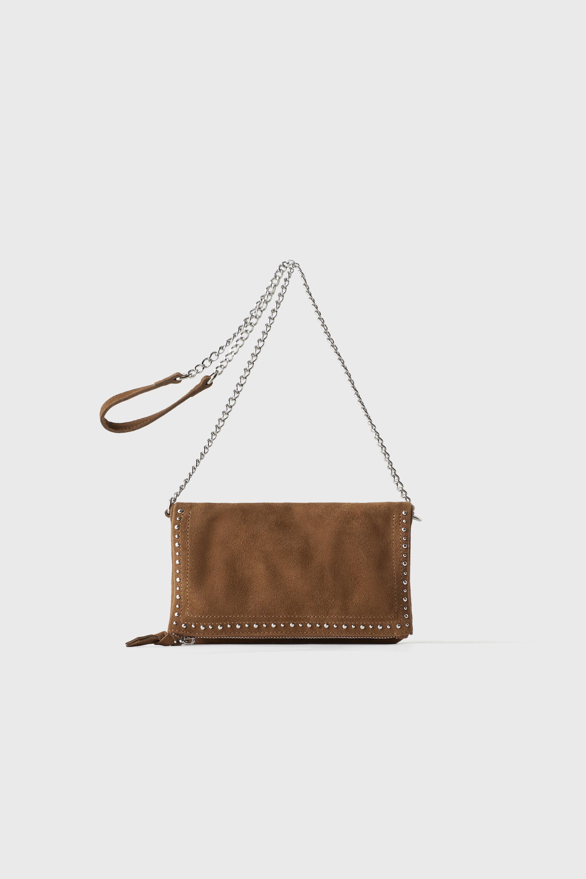 Neue, metallicblaue Ledertasche sale von Zara