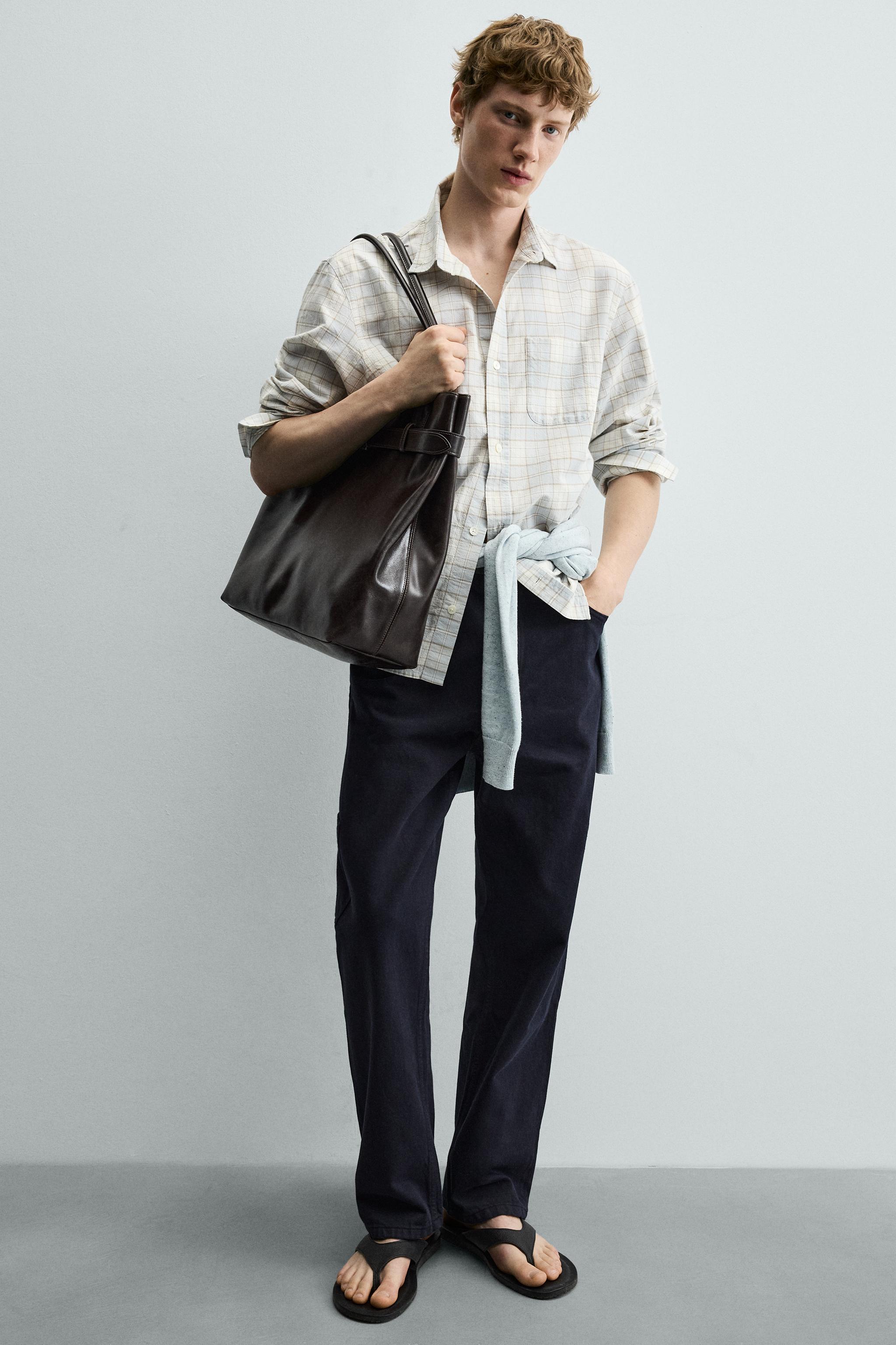 Мужские сумки Zara LEATHER SHOPPER WITH BELT DETAIL — фото 2