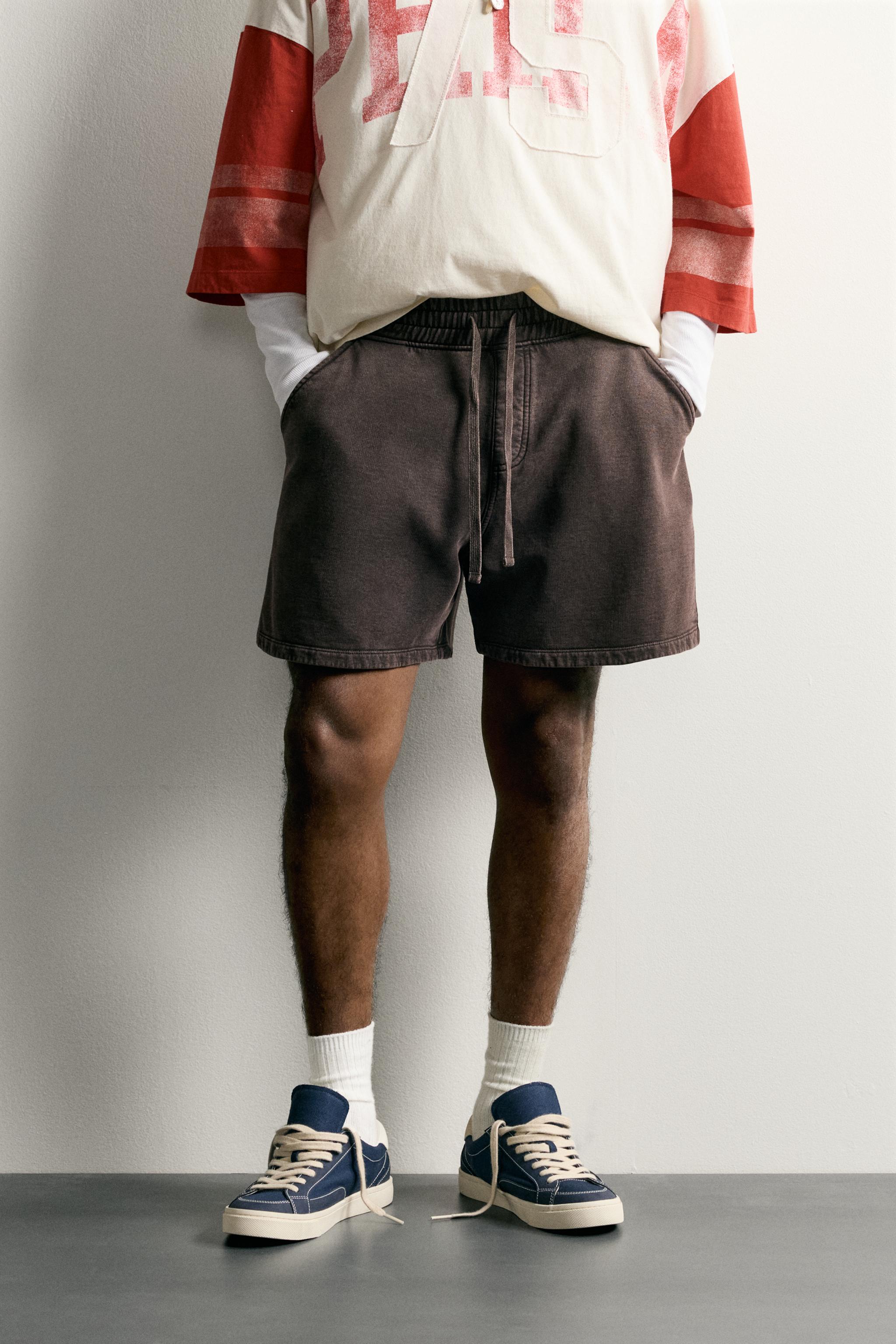 WASHED SWEAT SHORTS — Brown