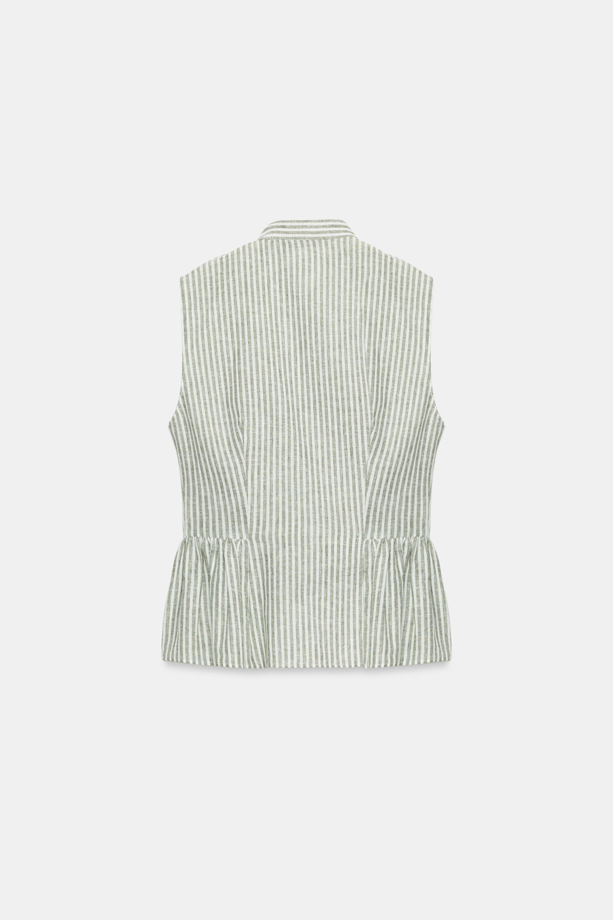 Женские рубашки Zara STRIPED METALLIC THREAD TIE TOP — фото 7