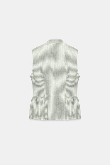 STRIPED TOP WITH METALLIC THREAD BOWS - Green / Ecru by Zara - Image 6