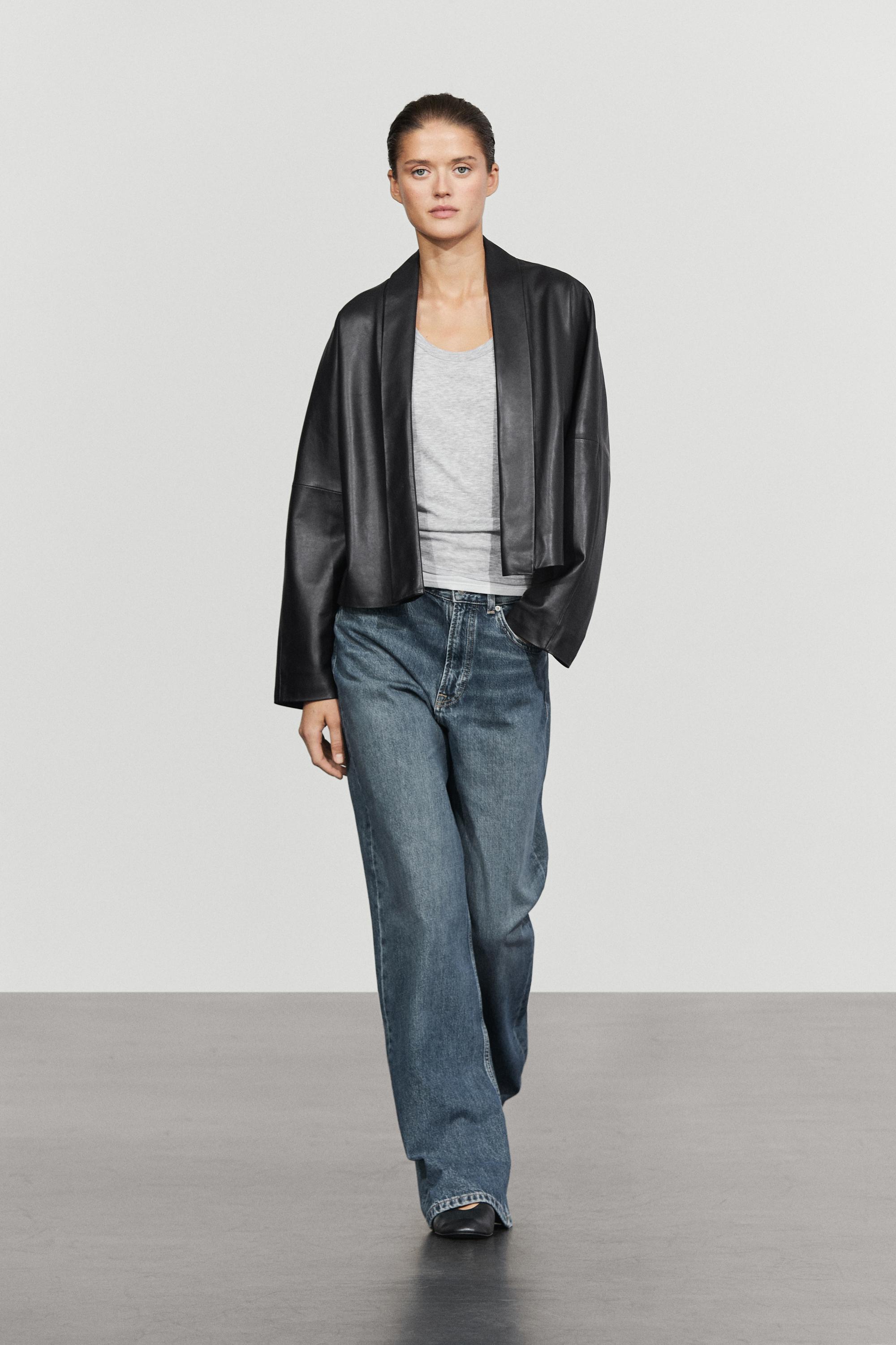 Nappa leather lapel kimono