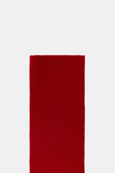 Zara MICRO RIB COTTON SOCKS - Red
