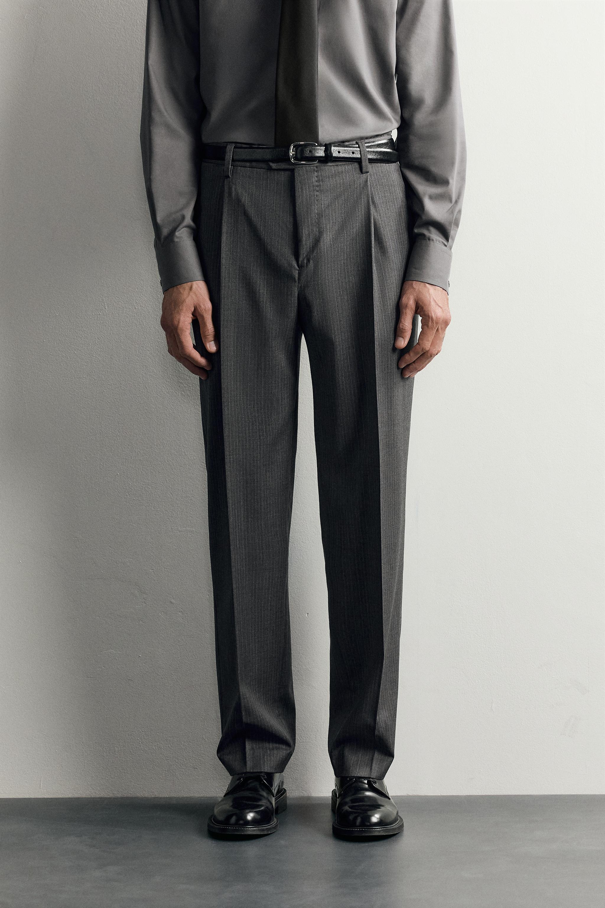 100% WOOL STRIPED REGULAR FIT SUIT PANTS