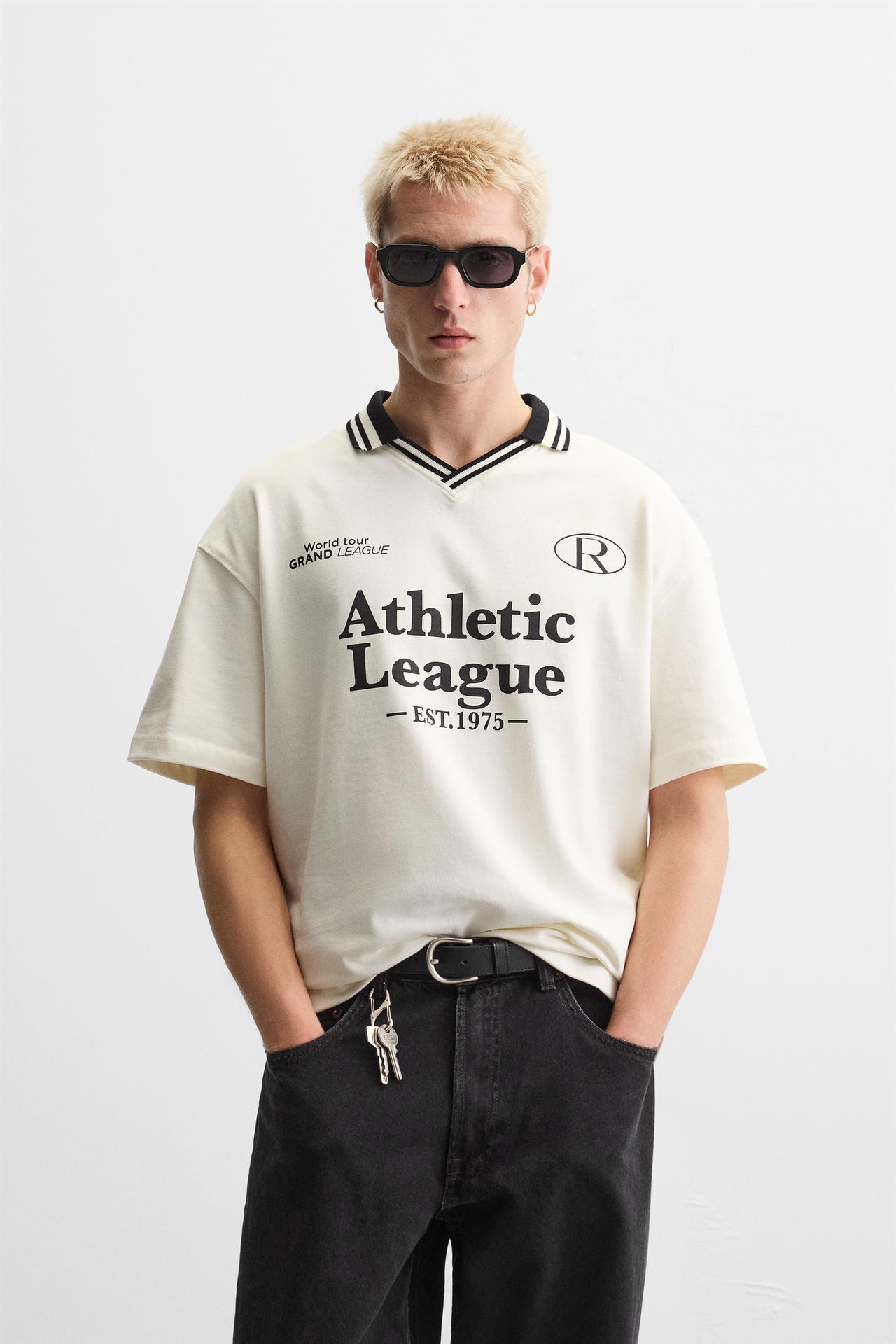 Zara RETRO RUGBY TEXTURED POLO - Oyster-white