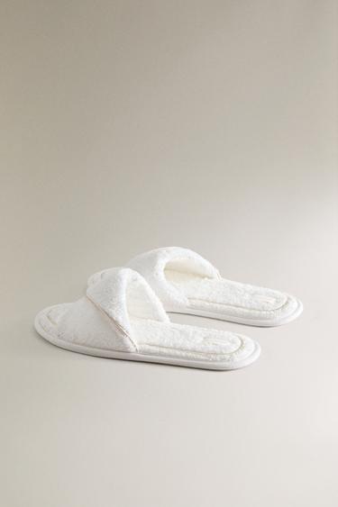 TERRY SLIDERS WITH TRIM - White by Zara
