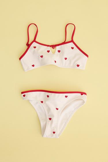 Zara 6-14 YEARS/ HEART STRUCTURE BIKINI - Red
