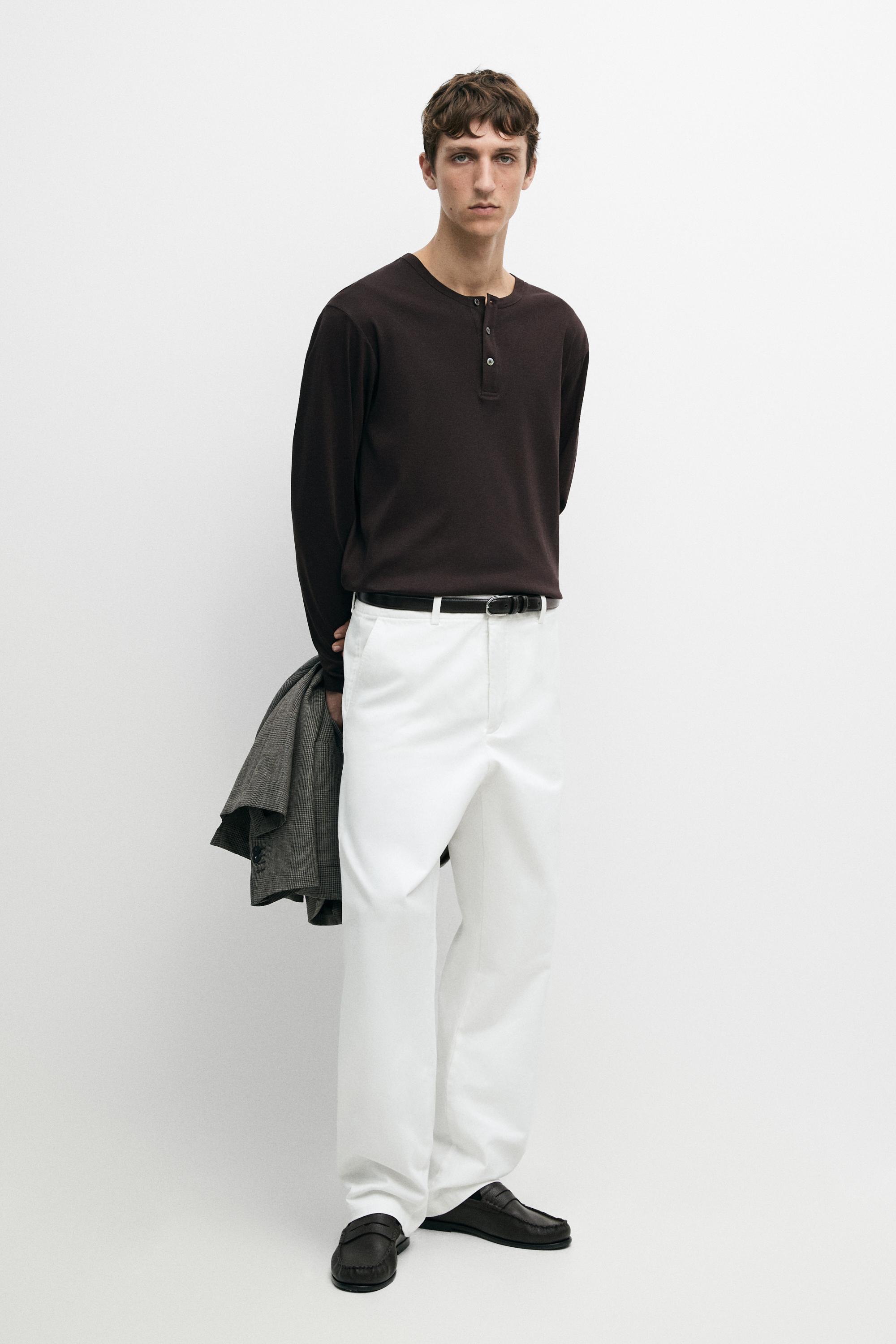 100% cotton long sleeve henley T-shirt — Chocolate