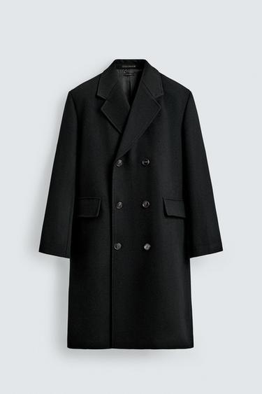 ABRIGO CRUZADO CON LANA - Negro de Zara