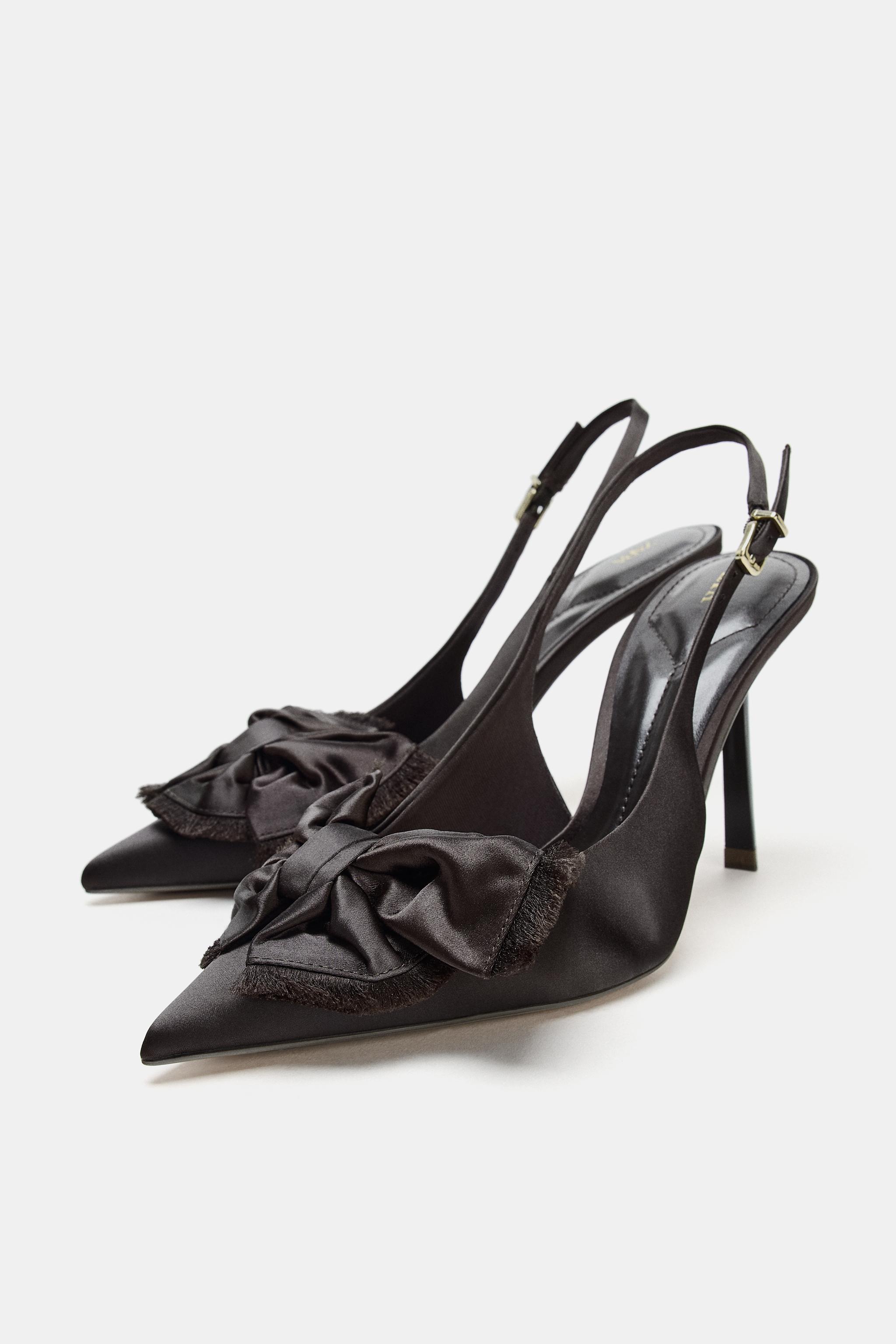SATIN EFFECT SLINGBACK HEELS WITH BOW
