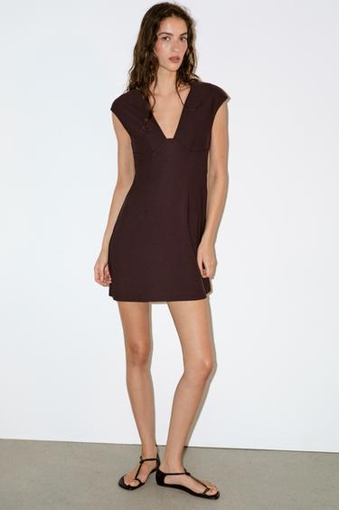 CREPE V-NECK DRESS - Chocolate by Zara