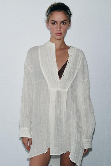 CHEMISE EFFET FROISSÉ AVEC LIN ÉDITION LIMITÉE - Blanc de Zara - Image 1