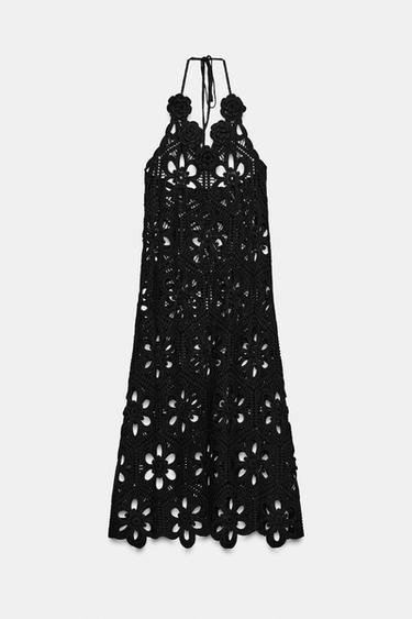 VESTIDO MIDI FLORES CROCHET - Preto da Zara - Imagem 0