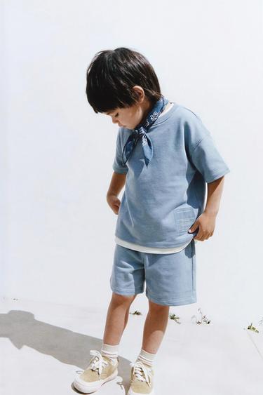 CONJUNTO JOGGING COM T-SHIRT E BERMUDA COM ETIQUETA - Azul-claro da Zara