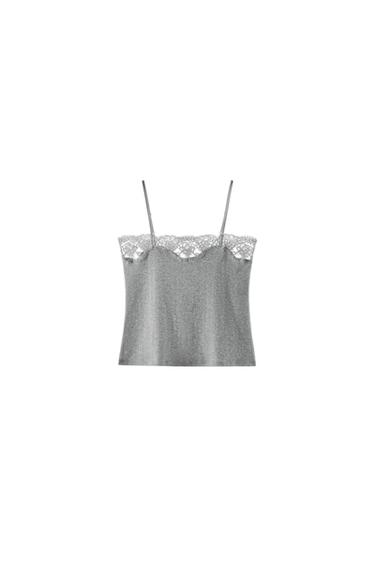 POINTELLE-TOP MED BLONDE - gråmeleret fra Zara