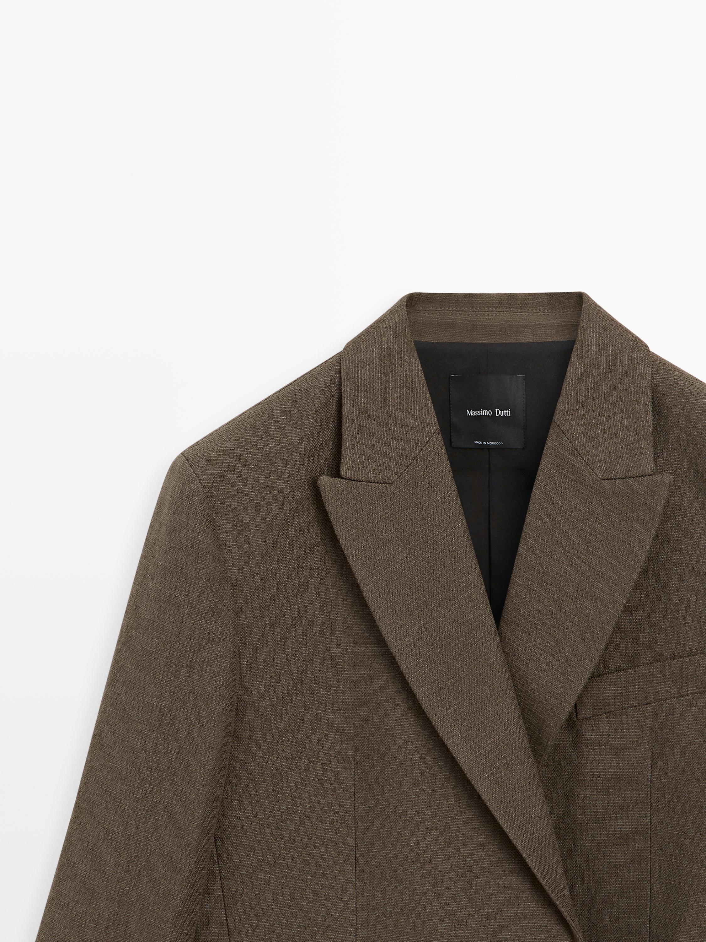Double-breasted cotton blend blazer with tie detail