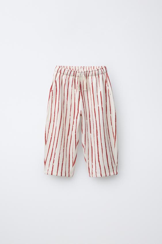 STRIPED BALLOON TROUSERS - Ecru / Red by Zara - Image 0